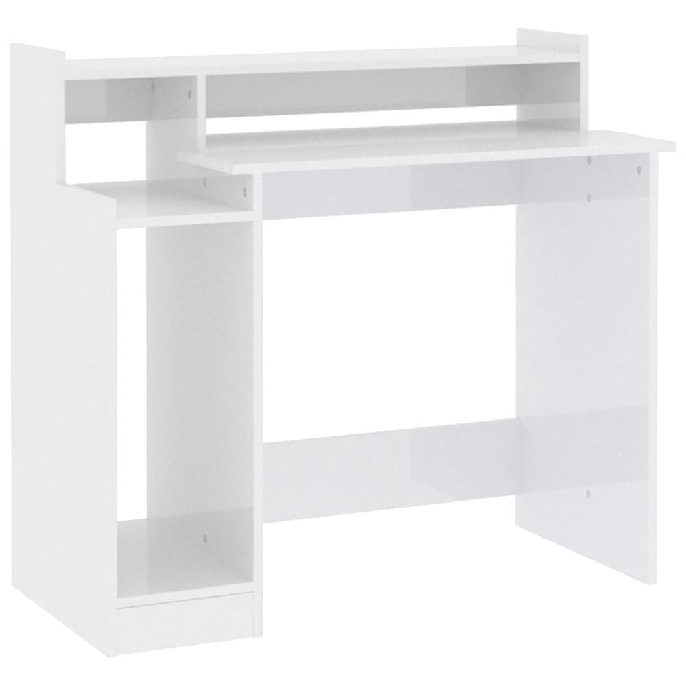 Vidaxl Stôl s LED svetlami, lesklý biely 97x45x90 cm, kompozitné drevo